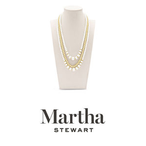 Martha Stewart Traditional Three Strand Pearl and Ball Necklace In Gold